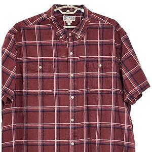 Duluth Trading Mens Shirt 3XL Red Plaid Short Sleeve Hemp Organic Cotton Outdoor